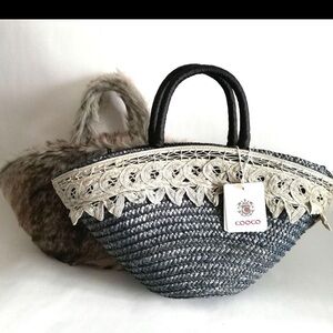 Almost  new ☆ Kuuko fur bag & basket bag set in grey